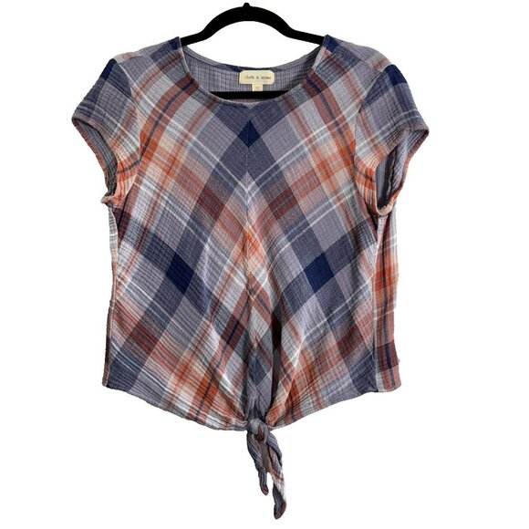 CLOTH & STONE Women Top Size M Multicolor Cropped Gauze Short Sleeve 32-5 - Picture 1 of 8
